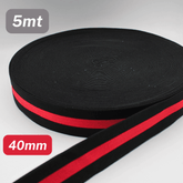 5 Meters Waistband Elastic striped Black / Red 40mm - ACCESSOIRES LEDUC BV